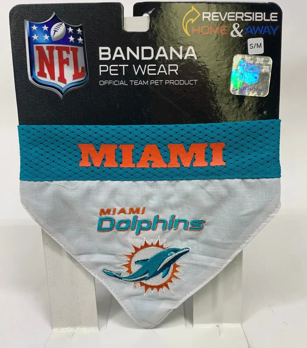 Official Miami Dolphins NFL Bandana Pet Wear - Dog - SM/MED - Reversible NEW